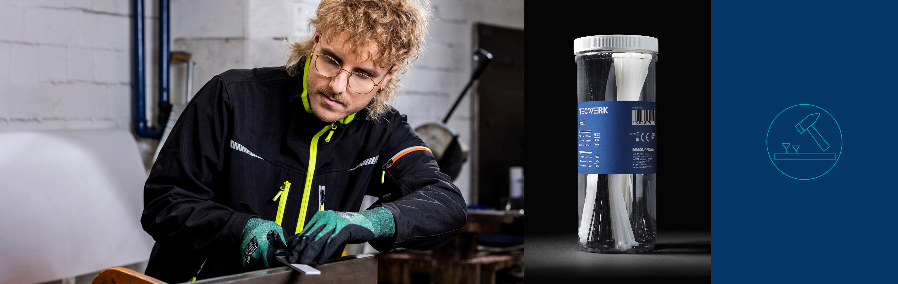 Handwerker bei der Arbeit mit TECWERK Schutzhandschuhen