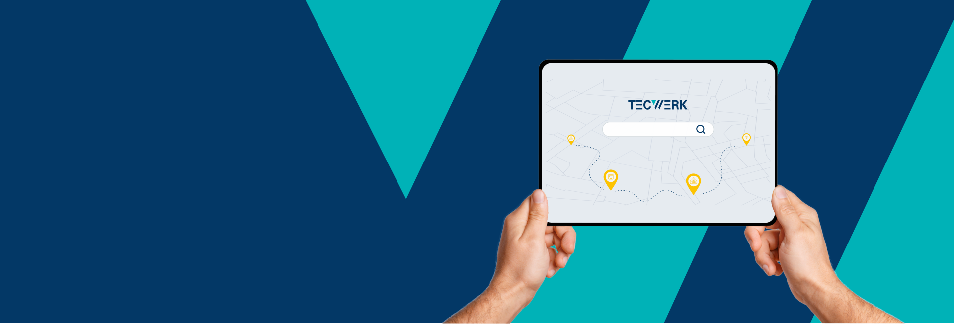 Mockup Hände mit einem iPad und Händlersuche